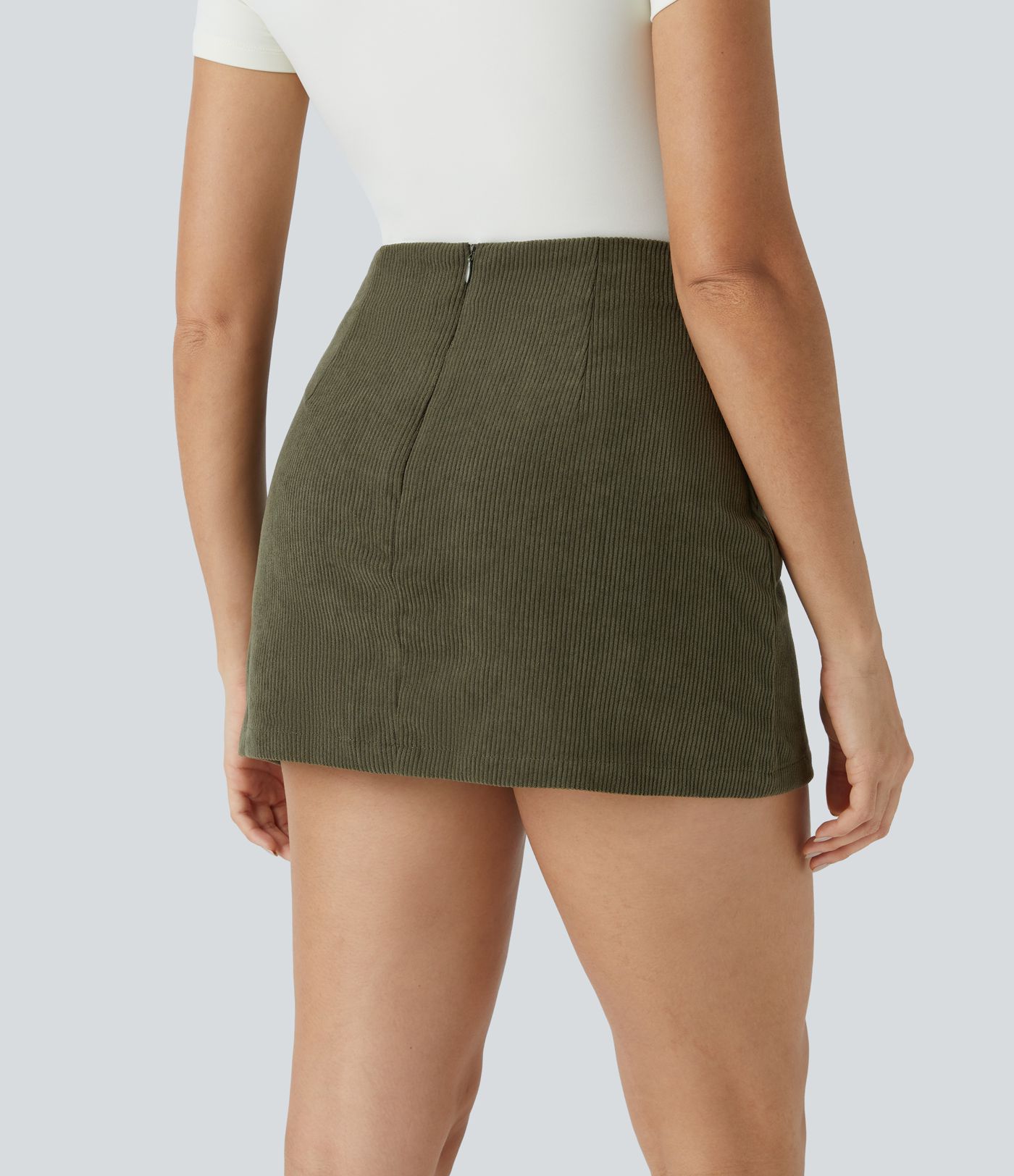 Jupe mini trapèze en velours, queue haute, style décontracté, avec fermeture éclair invisible — 2‑en‑1