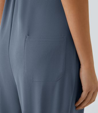 Pockets Waffle Casual Jogger Overalls