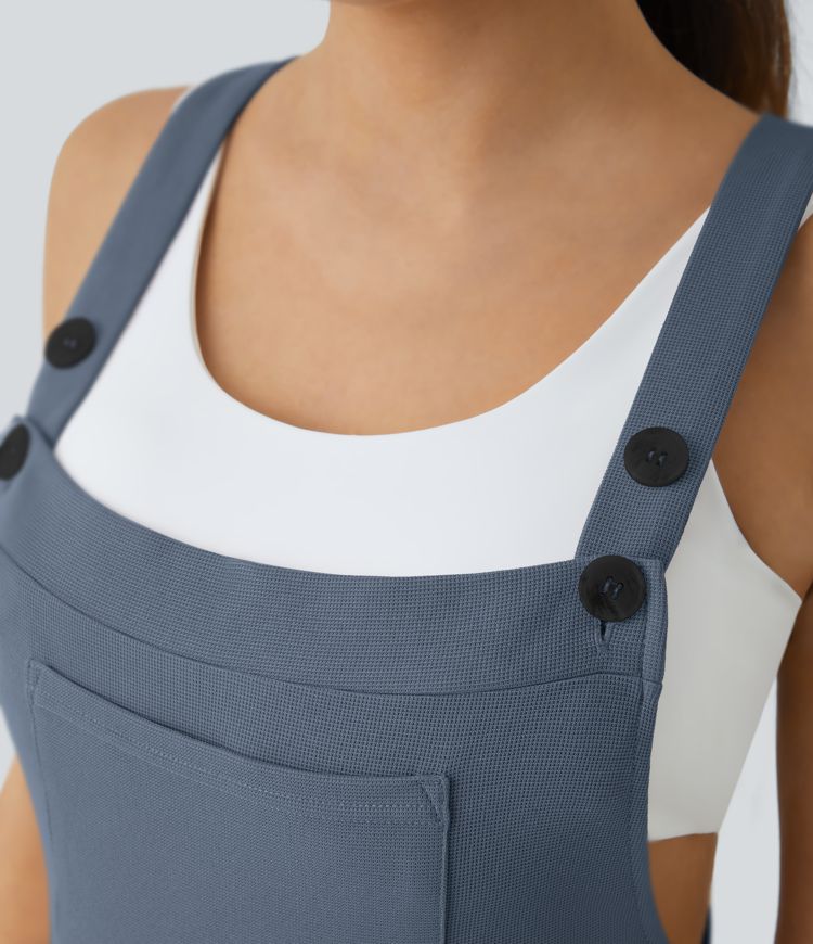 Pockets Waffle Casual Jogger Overalls