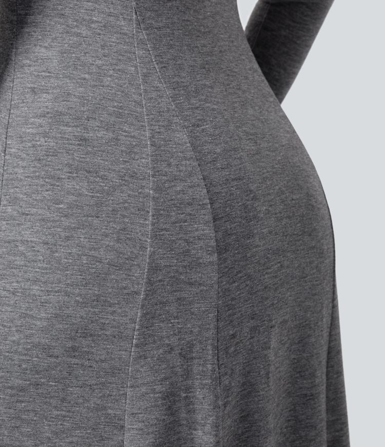 Vestido maxi acampanado de manga larga y cuello redondo con botones