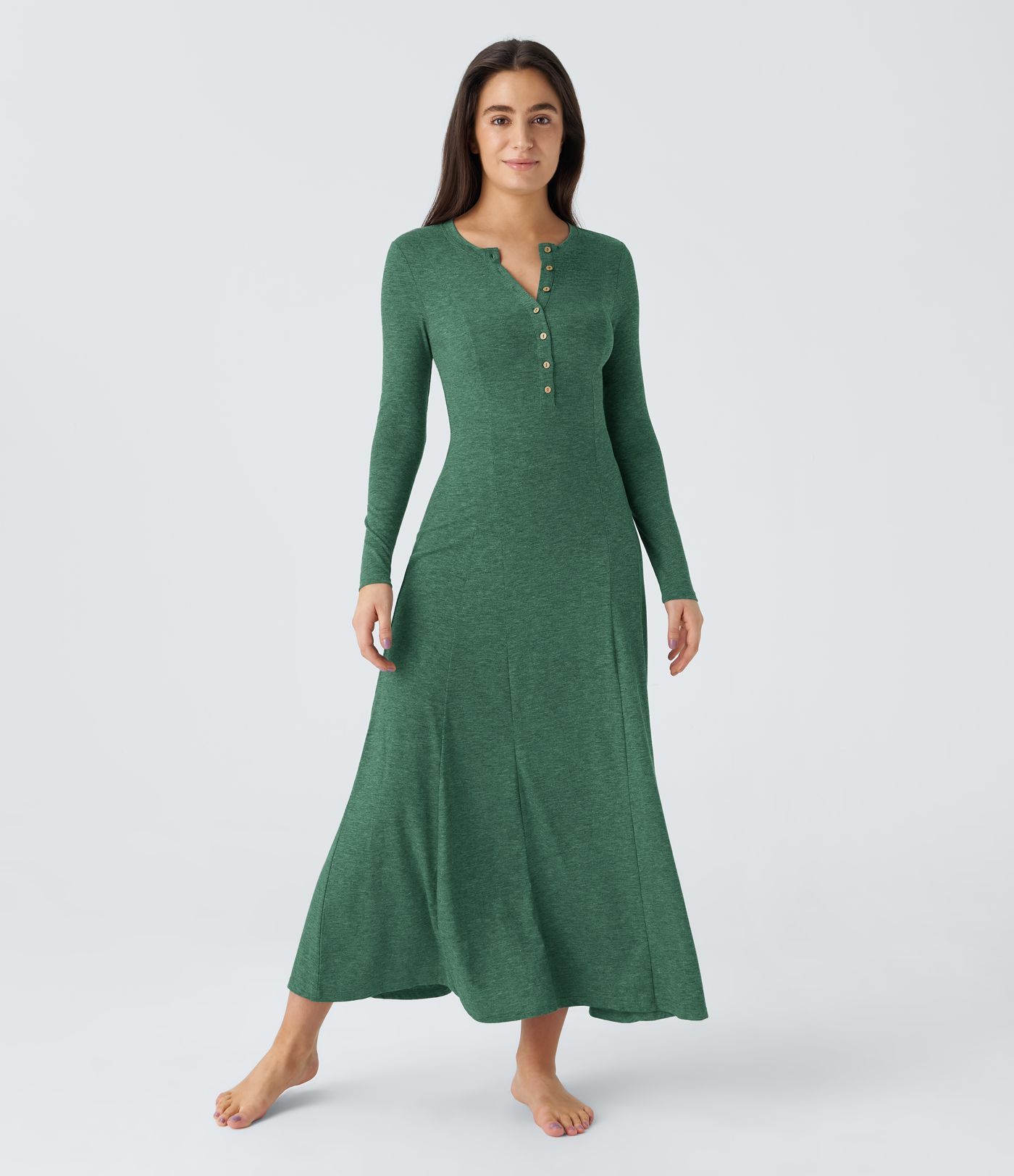 Henley Long Sleeve Flare Maxi Casual Dress