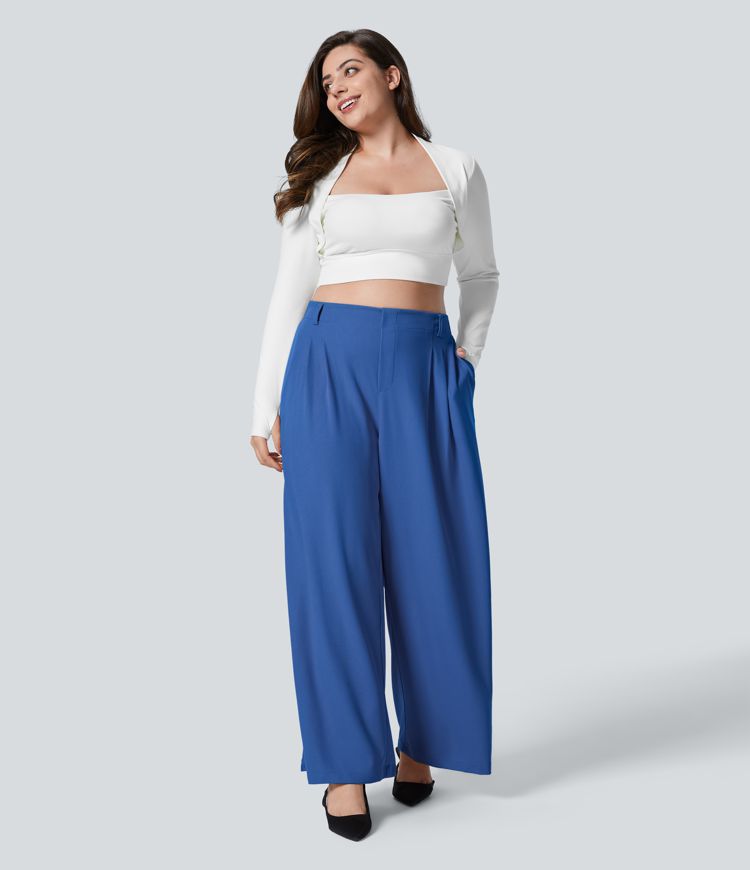 Halara Flex™ High Waisted Pocket Wide Leg Waffle Women Suit Work Plus Size Pants
