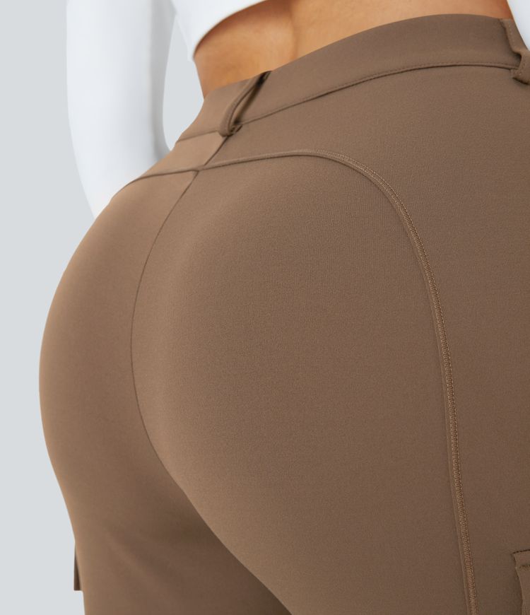 High Waisted Zipper Pockets Solid Skinny Cargo Pants