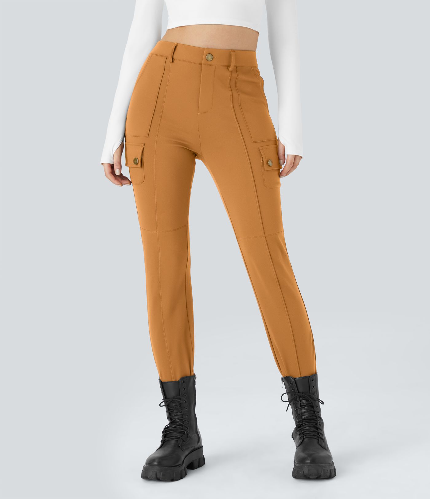 Pantalon cargo ajusté uni taille haute DayStretch avec poches zippées