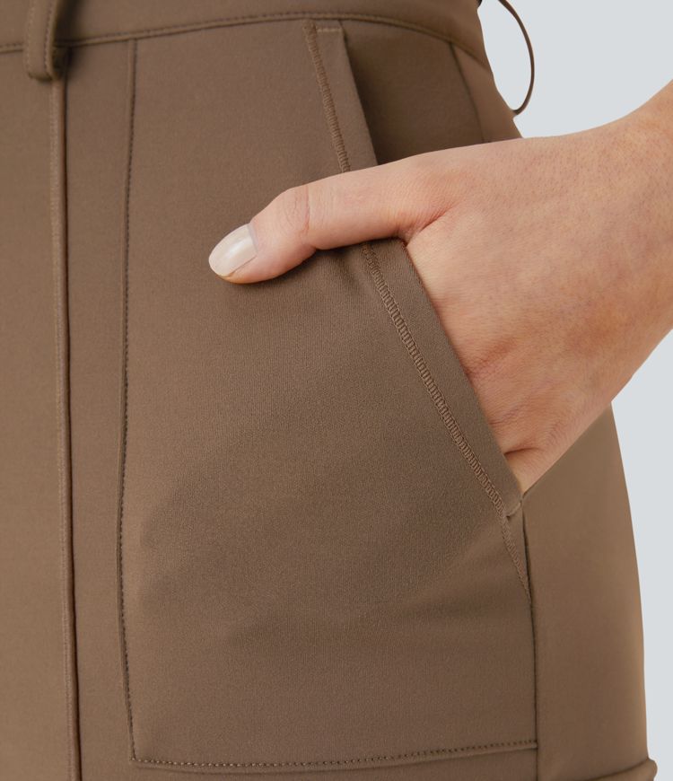 High Waisted Zipper Pockets Solid Skinny Cargo Pants