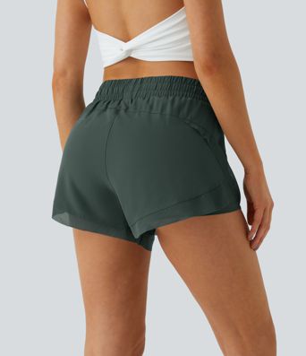 Mid Rise Trekkoord Contrast Mesh 2-in-1 Losse Hardloopshorts 3"