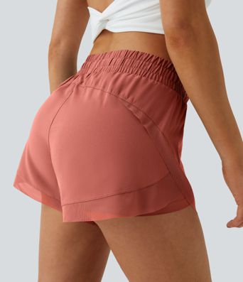 Mid Rise Drawstring Contrast Mesh 2-in-1 Flowy Running Shorts 3''
