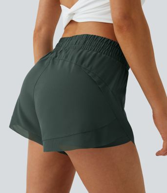 Mid Rise Trekkoord Contrast Mesh 2-in-1 Losse Hardloopshorts 3"
