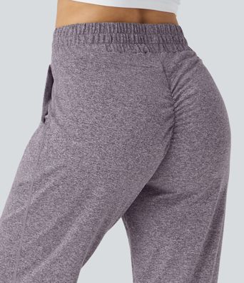 High Waisted Drawstring Pocket Ruched Yoga Joggers with Pockets