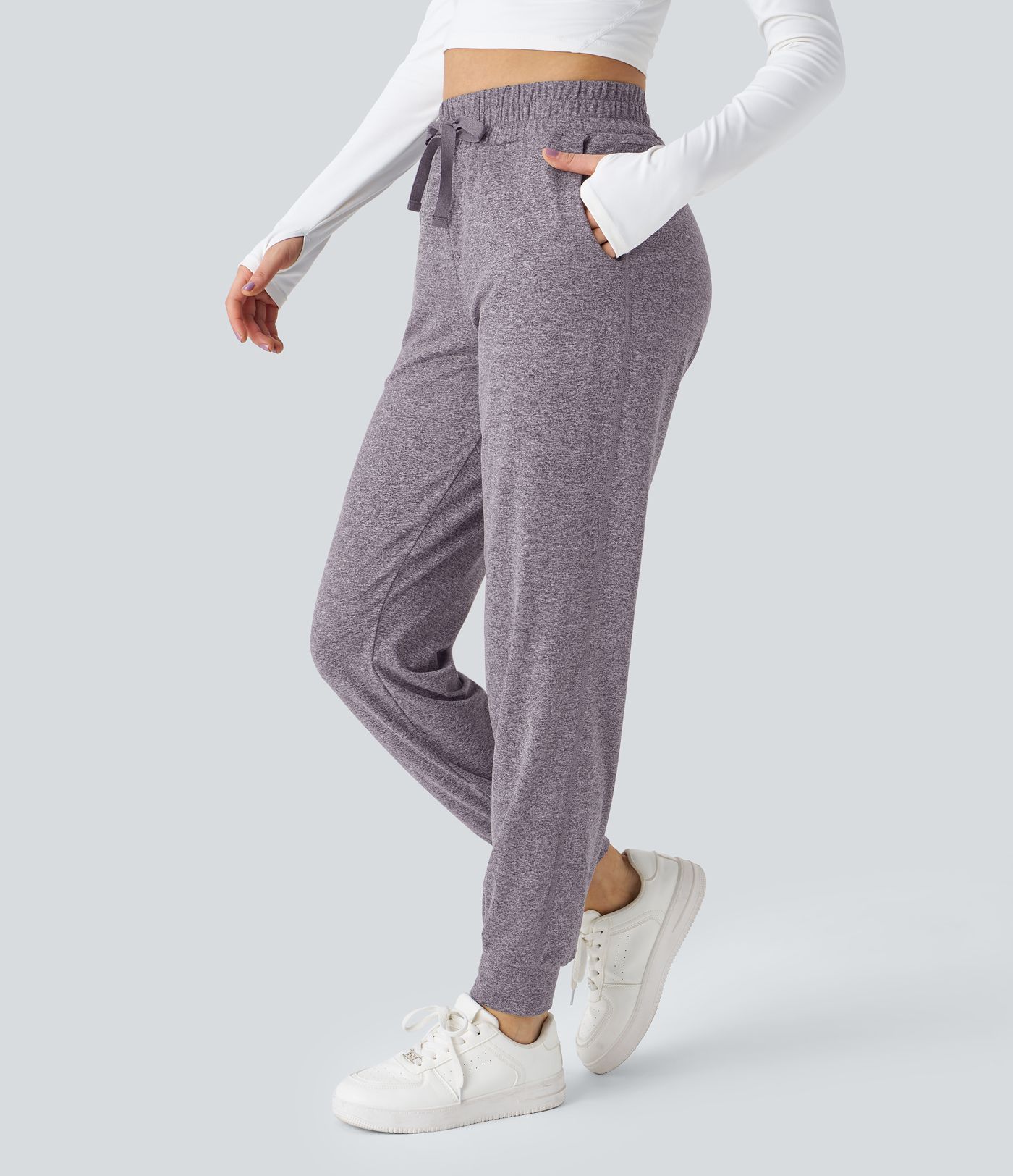 High Waisted Drawstring Pocket Ruched Yoga Joggers with Pockets