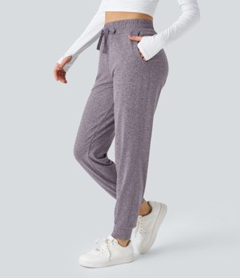 High Waisted Drawstring Pocket Ruched Yoga Joggers with Pockets