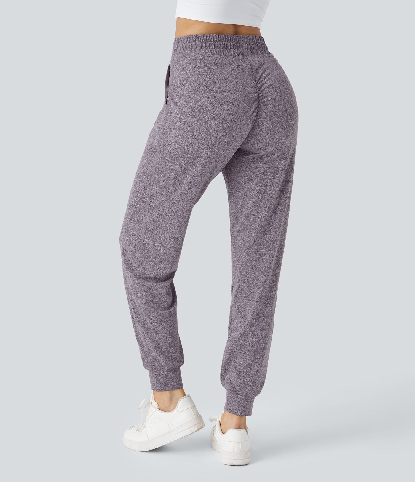 High Waisted Drawstring Pocket Ruched Yoga Joggers with Pockets
