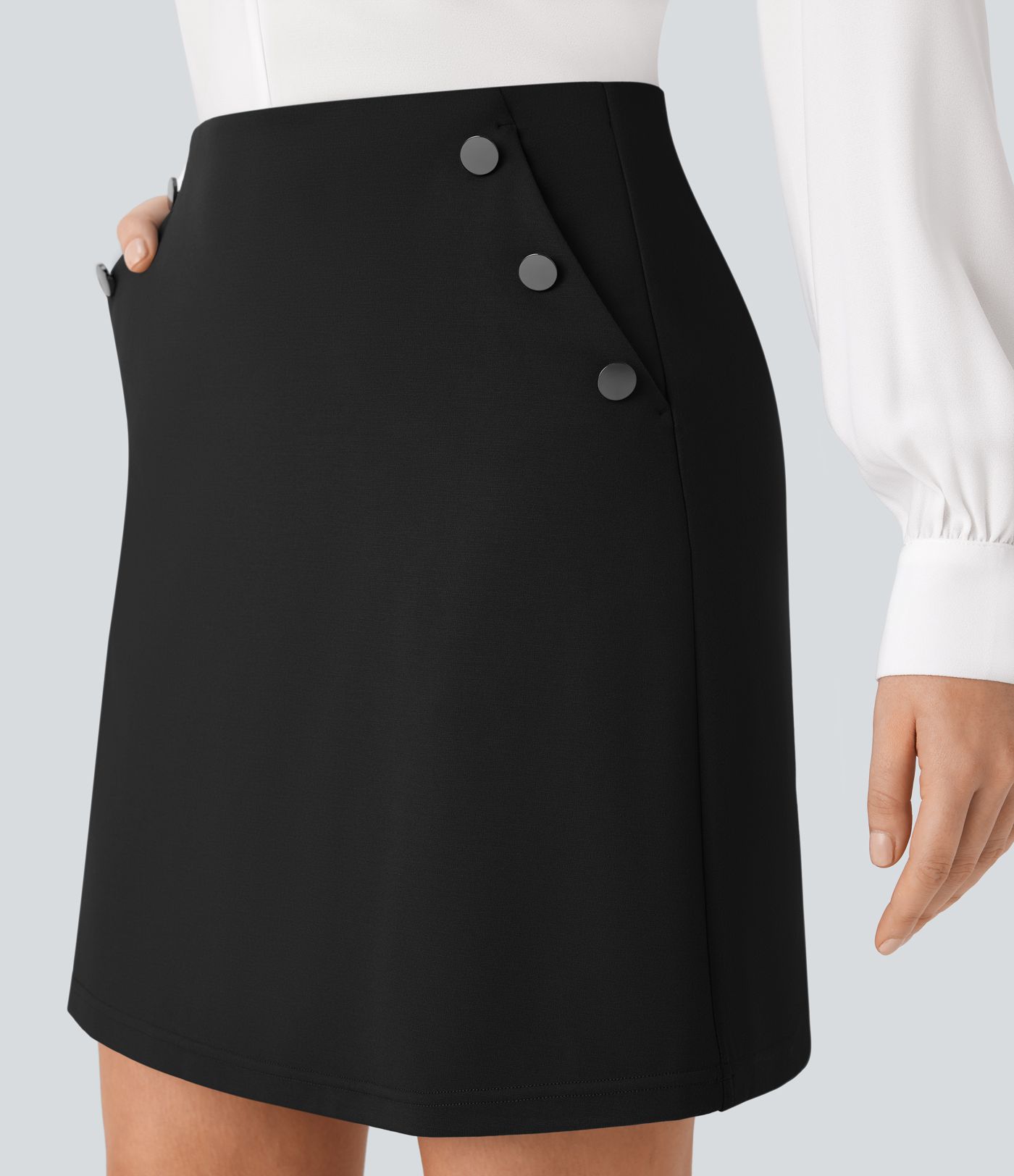 SculptKnit High Waisted Decorative Pockets 2-in-1 Mini A Line Work Skirt