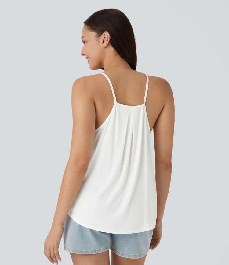 Ribbed V Neck Button Crossover Casual Cami Top