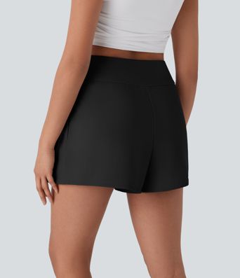 Short décontracté taille haute en tissu gaufré micro avec poches latérales 6,5 cm