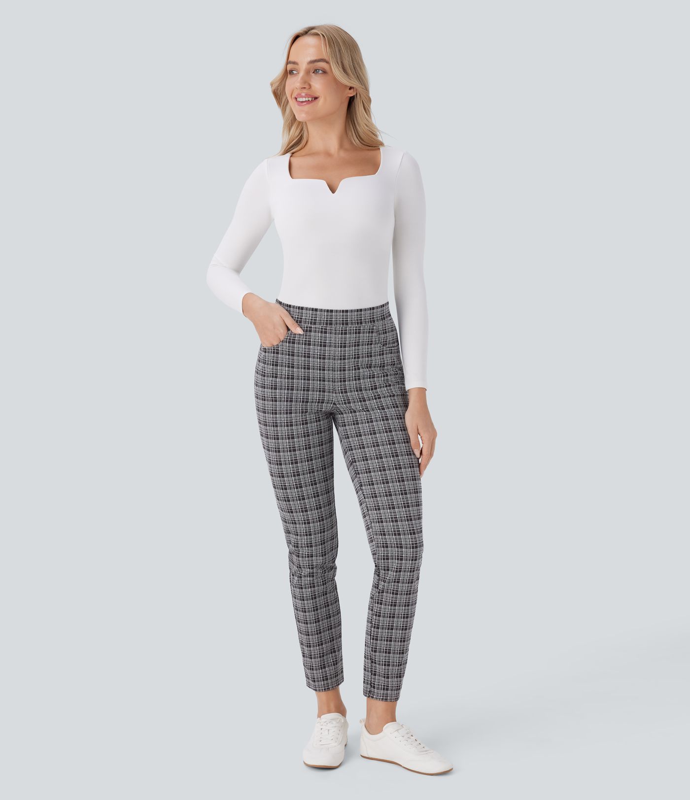 Halara Flex™ High Waisted Pockets Plaid Slim Work Pants