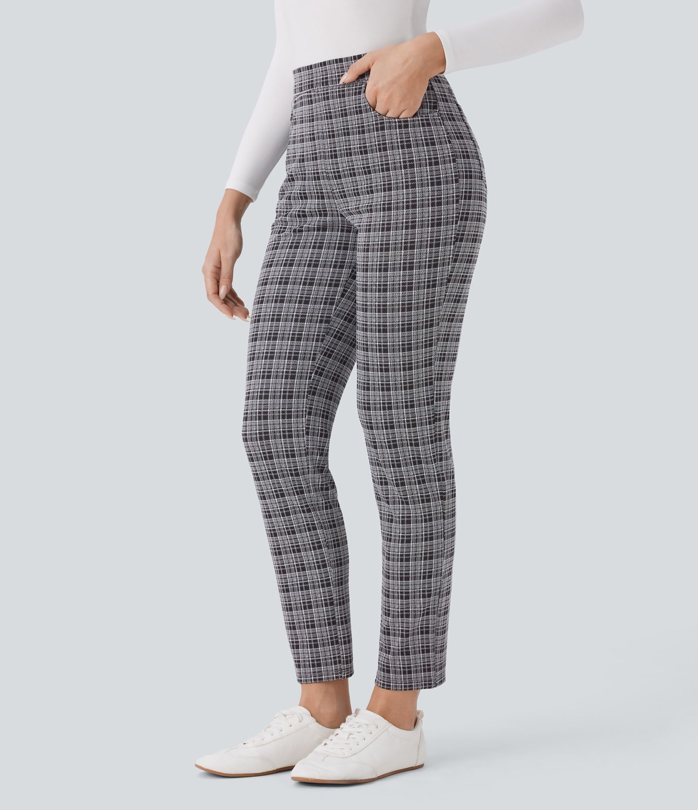 Halara Flex™ High Waisted Pockets Plaid Slim Work Pants