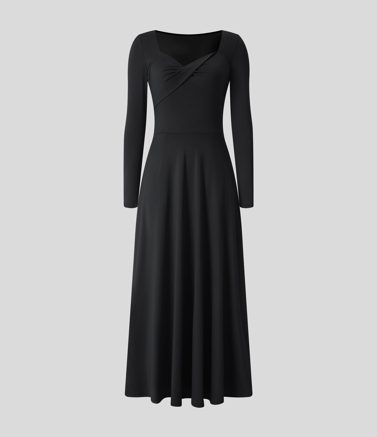 Sweetheart Neck Long Sleeve Pocket Flare Flowy Maxi Dress