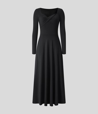 Sweetheart Neck Long Sleeve Pocket Flare Flowy Maxi Dress