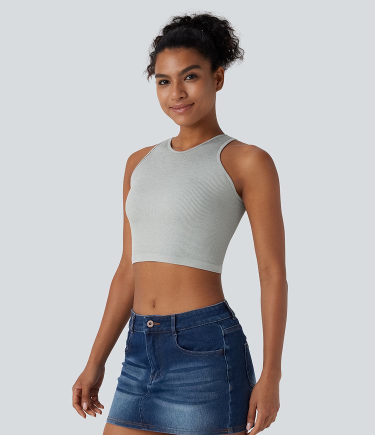 Seamless Flow Round Neck Cropped Lounge Shapewear Tank Top