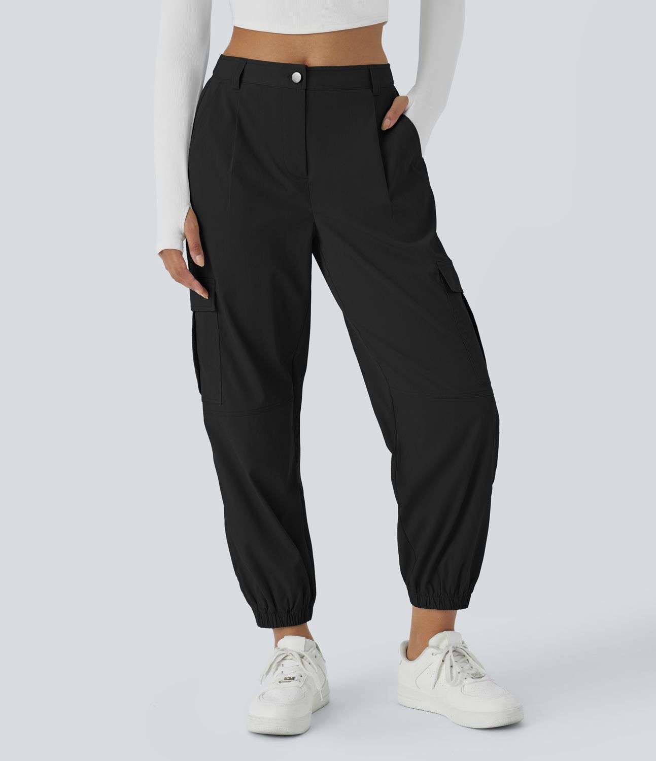 Mid Rise Button Zipper Multiple Pockets Casual Cargo Joggers