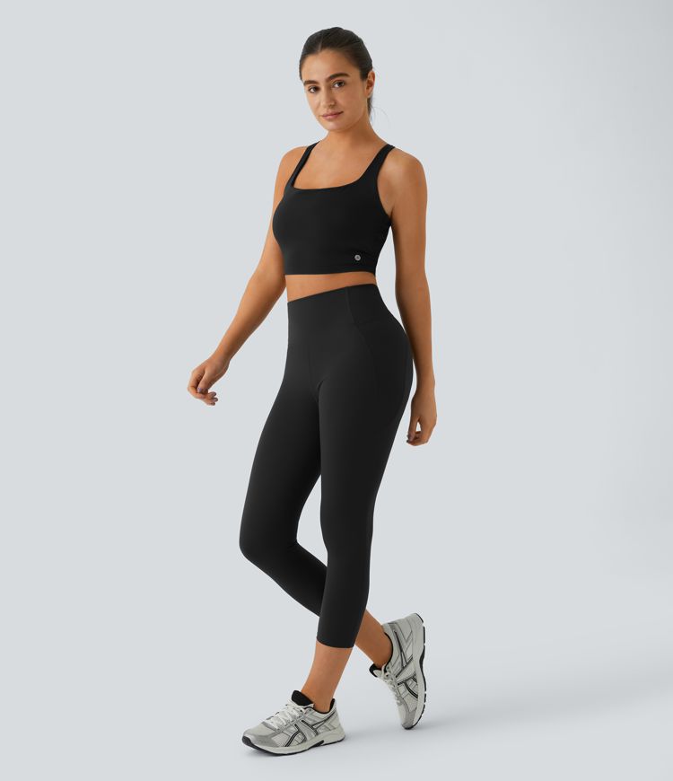 SoCinched High Waist Tummy Control Side Pocket Training Capri Leggings