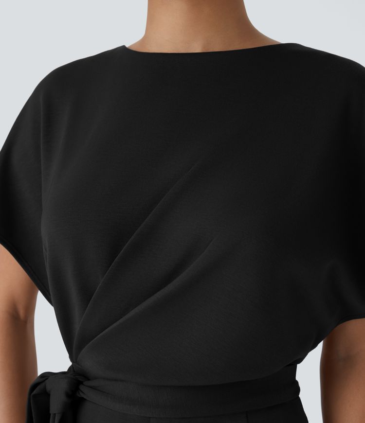 Mono manga corta abertura espalda lazo bolsillo lateral