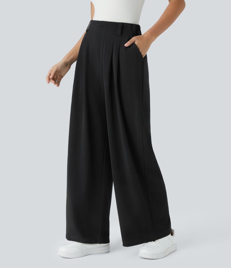 HalaraFlex™ High Waisted Plicated Side Pocket Wide Leg Waffle Work Pants