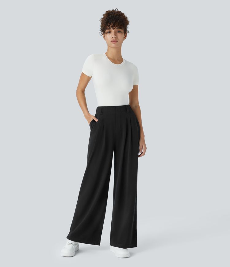 Halara Flex™ High Waist Pleated Side Pocket Wide Leg Waffle Work Pants