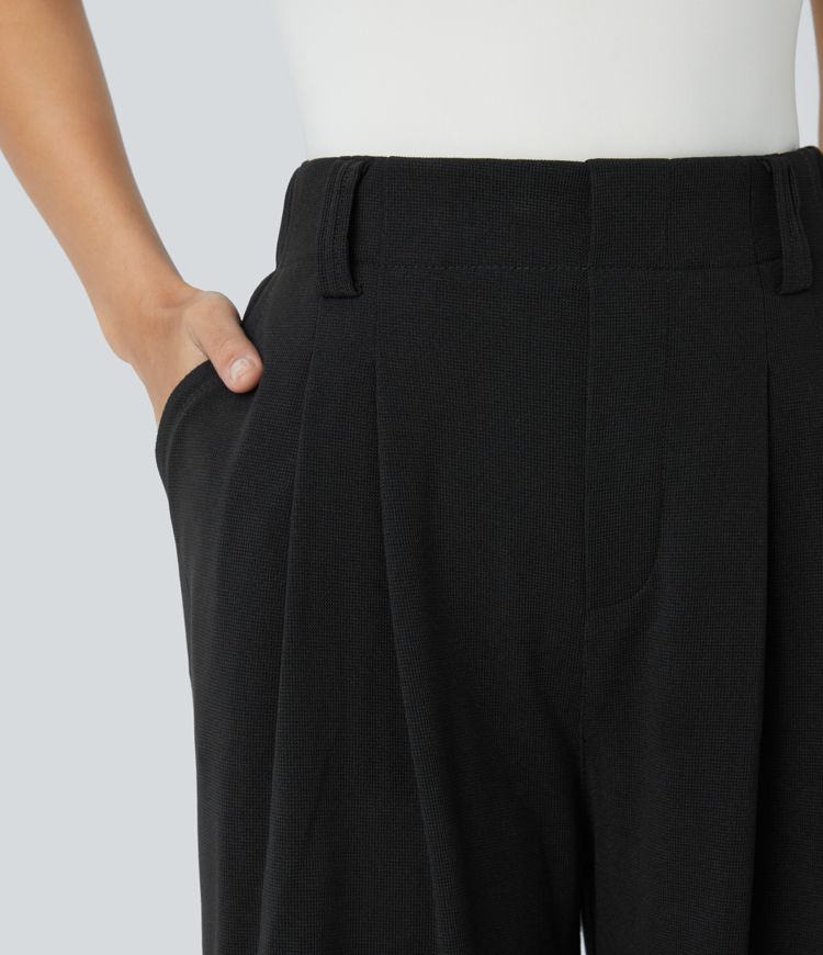 Halara Flex™ High Waist Pleated Side Pocket Wide Leg Waffle Work Pants