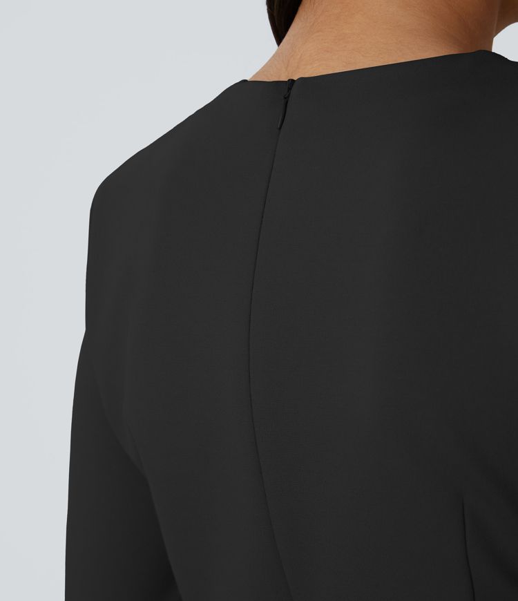 Robe de travail moulante mini à col rond, épaulettes, fermeture éclair invisible et fente