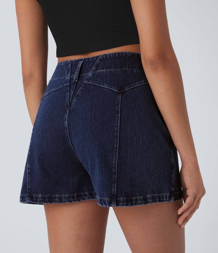 Halara Flex™ Pantalones Cortos Casuales de Mezclilla con Cremallera de Tiro Medio 3''