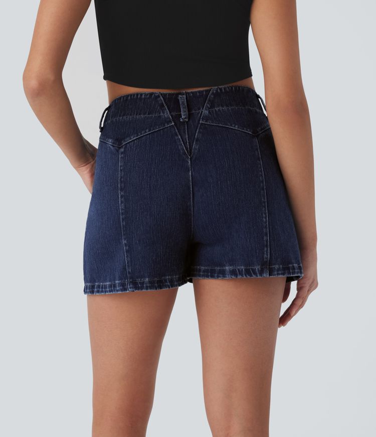 Halara Flex™ Pantalones Cortos Casuales de Mezclilla con Cremallera de Tiro Medio 3''