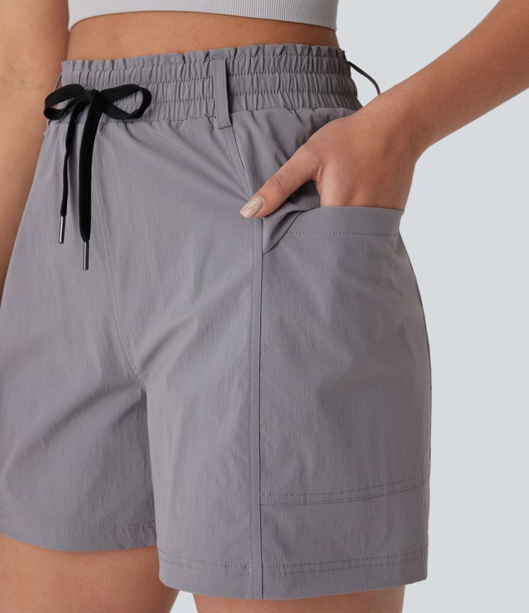 Frill High Waisted Drawstring Side Pocket Hiking Shorts 5''