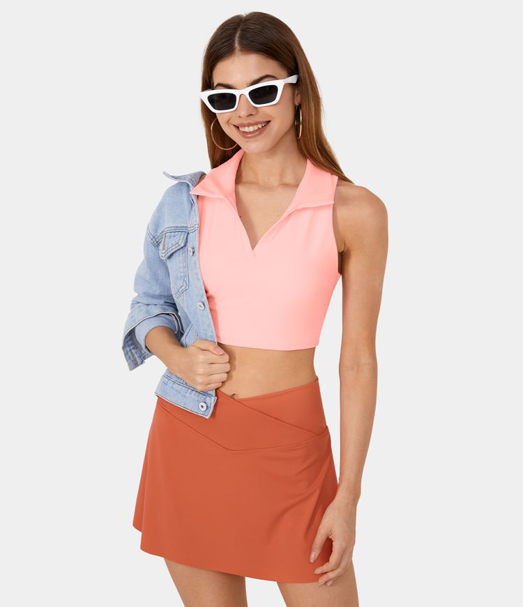 Softlyzero™ Airy Collared Racerback  Cropped Tennis Tank Vest Top-UPF50+