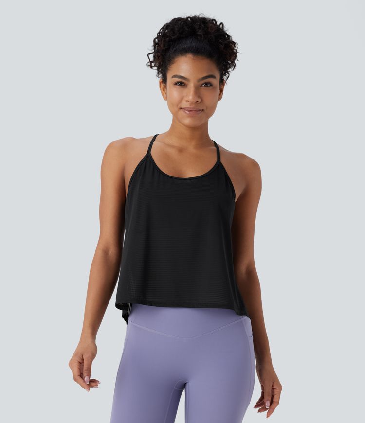 Crisscross Backless Split Hem Yoga Cami Top