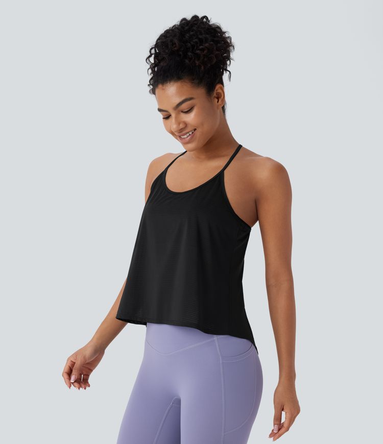 Crisscross Backless Split Hem Yoga Cami Top