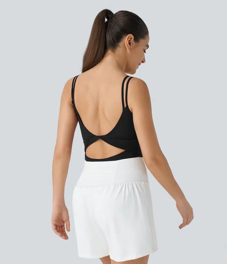 Double Strap Backless Twist Yoga Bodysuit