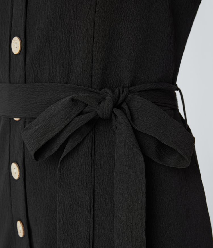 Mono capri bolsillo lateral cinturón botón cuello cuadrado