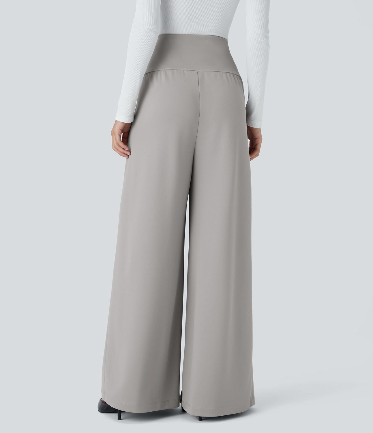 Super vysoké nohavice so záhybmi a vreckami, široké, z krepu, vhodné do kancelárie