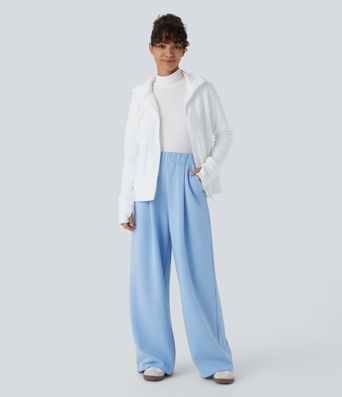 High Waisted Pocket Wide Leg Fleece Casual Pants