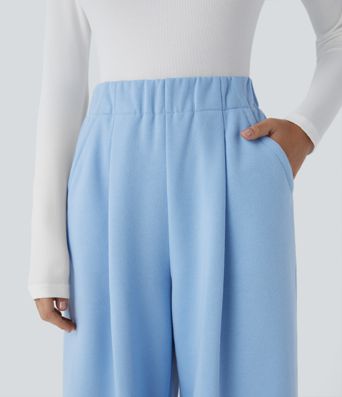 High Waisted Pocket Wide Leg Fleece Casual Pants