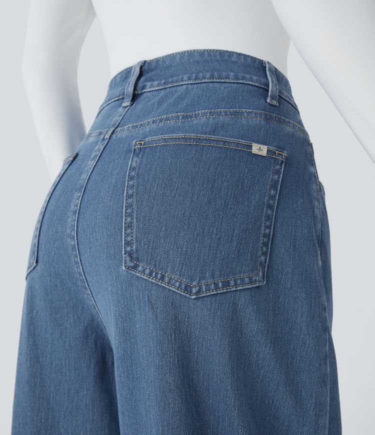 Halara Flex™ High Waisted Pockets Washed Casual Baggy Jeans