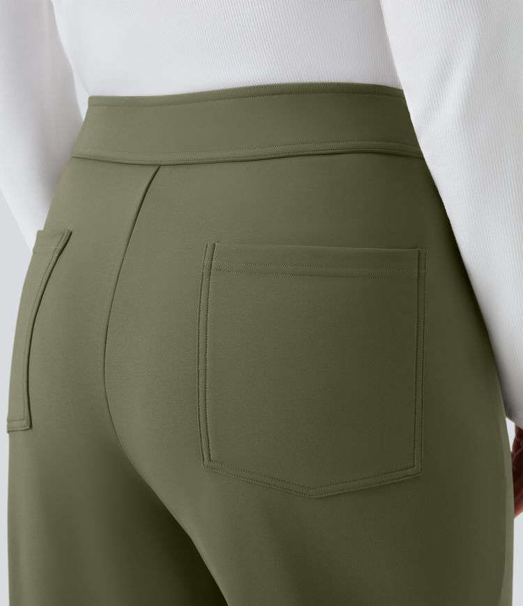 Softlyzero™ Plush Thermal High Waisted Button Multiple Pockets Straight Leg Casual Plus Size Trousers