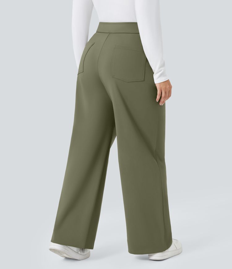 Softlyzero™ Plush Thermal High Waisted Button Multiple Pockets Straight Leg Casual Plus Size Trousers