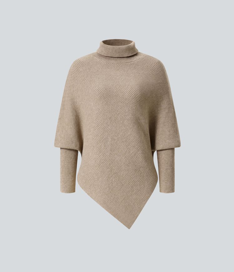 Pull de travail à col montant, manches longues et ourlet asymétrique