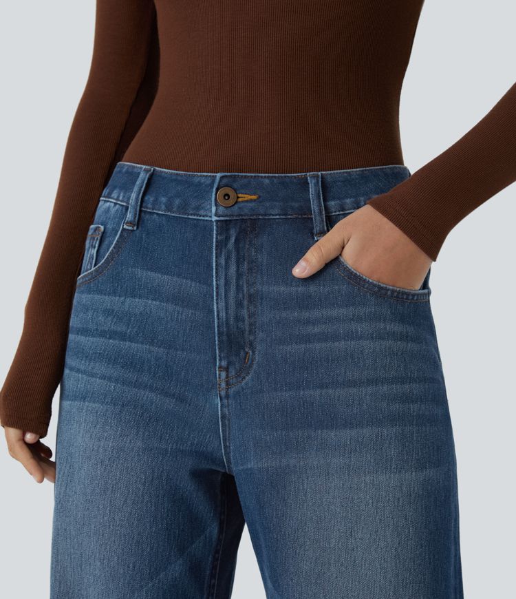 Jean boyfriend taille basse extensible délavé avec poches multiples Halara Flex™