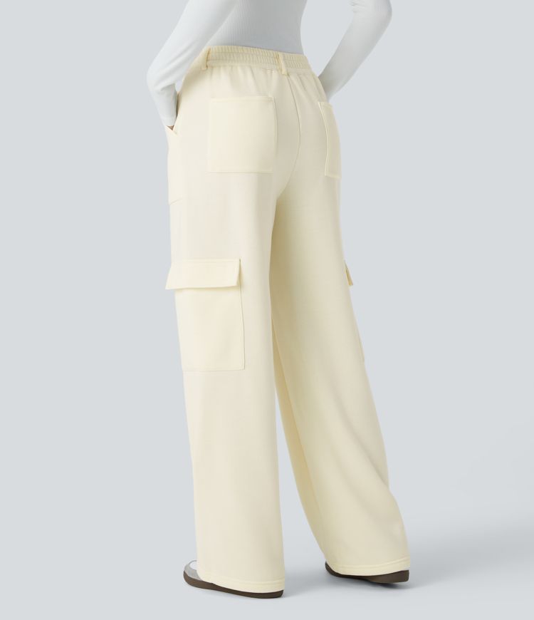 Mid Rise Button Zipper Multiple Pockets Fleece Casual Cargo Pants