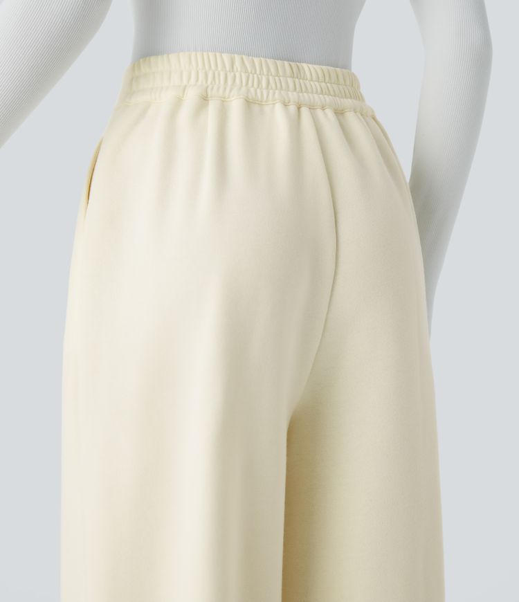 Pantalon décontracté en polaire taille haute avec poches latérales