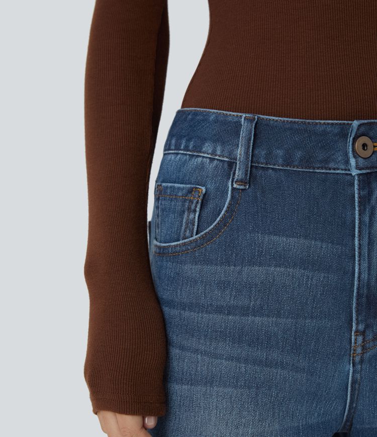 Jean boyfriend taille basse extensible délavé avec poches multiples Halara Flex™